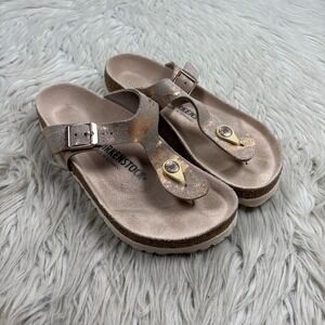 Birkenstock Women's EUR 36 Gizeh Thong Sandals Metallic Rose Gold Suede